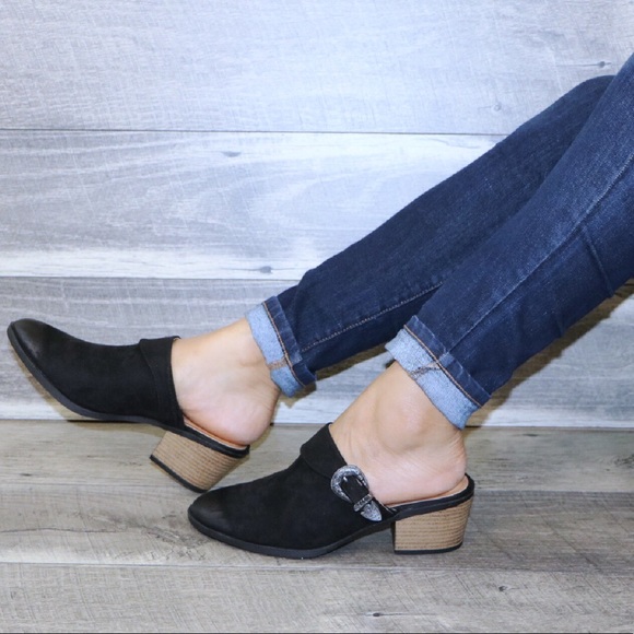 🖤Black stack heel western style side buckle mule - Picture 6 of 8